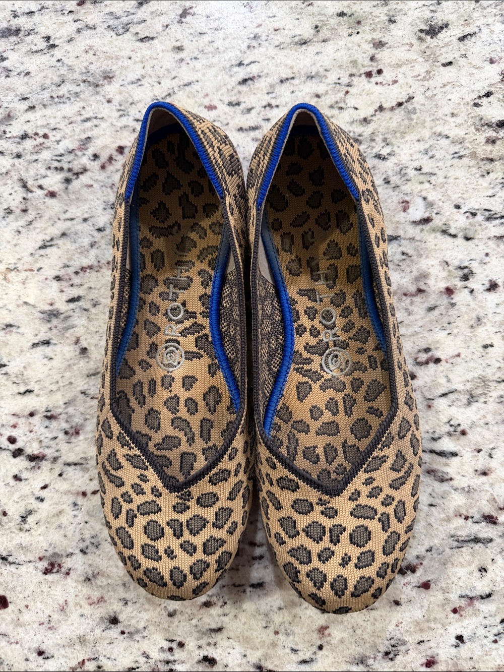 Rothy's Leopard Print Flats with Blue Trim